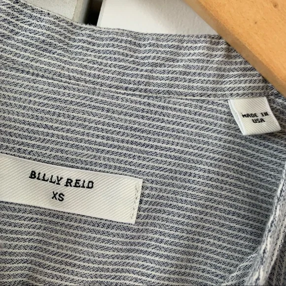 Billy Reid Sz XS Button Down Shirt Band Collar Patchwork Stripe Cotton Menswear - Picture 6 of 9